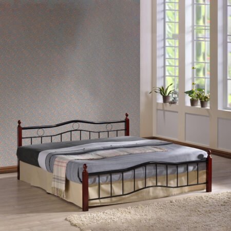 Esen Double Wooden Steel Bed – Cherry Brown Star Home Furniture