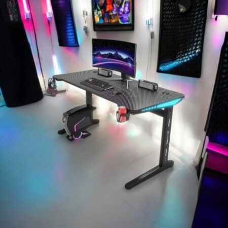 Trenton Gaming Desk Embedded Carbon Fiber RGB D-Shaped Black – 120cm Star Home Furniture