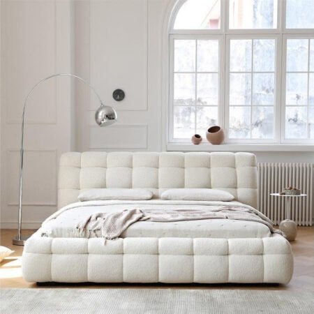 Alrik Modern Upholstered Boucle Bed - White - Star Home Furniture
