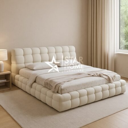 Alrik Modern Upholstered Boucle Bed - White - SHF