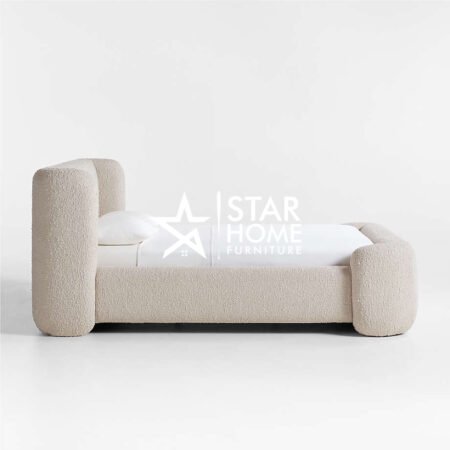 Salone Curved Upholstered Boucle Bed - Light Beige - SHF