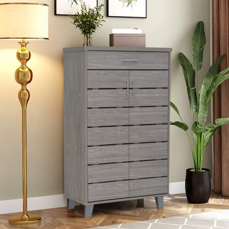 2-Door Shoe Cabinet & Racks – Grey Oak - Star Home Furniture