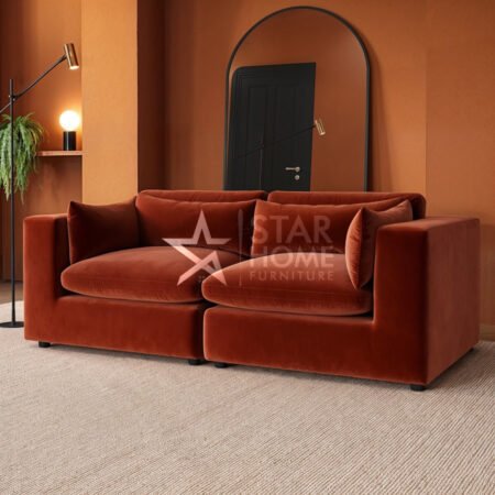 Hudson 3-Seater Velvet Sofa - Burnt Orange - Star Home Furniture