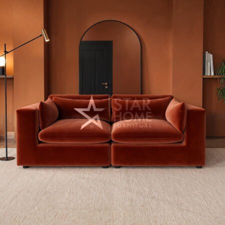Hudson 3-Seater Velvet Sofa - Burnt Orange - Star Home Furniture