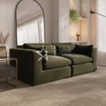 Hudson 3-Seater Velvet Sofa - Khaki Green