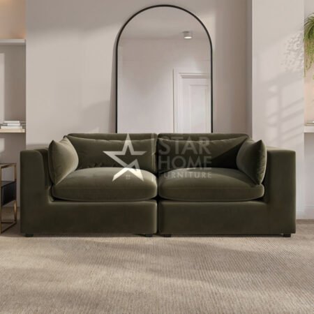 Hudson 3-Seater Velvet Sofa - Khaki Green - Star Home Furniture