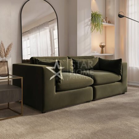 Hudson 3-Seater Velvet Sofa - Khaki Green - Star Home Furniture