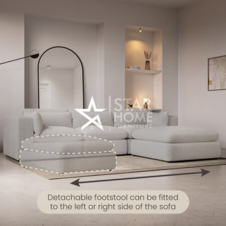 Hudson 4-Seater Large Chaise Corner Boucle Sofa - Beige - Star Home Furniture
