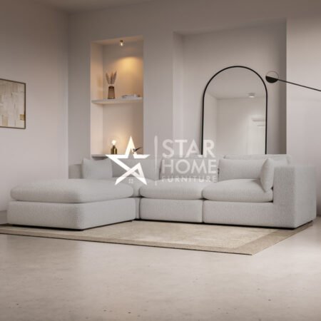Hudson 4-Seater Large Chaise Corner Boucle Sofa - Beige - Star Home Furniture