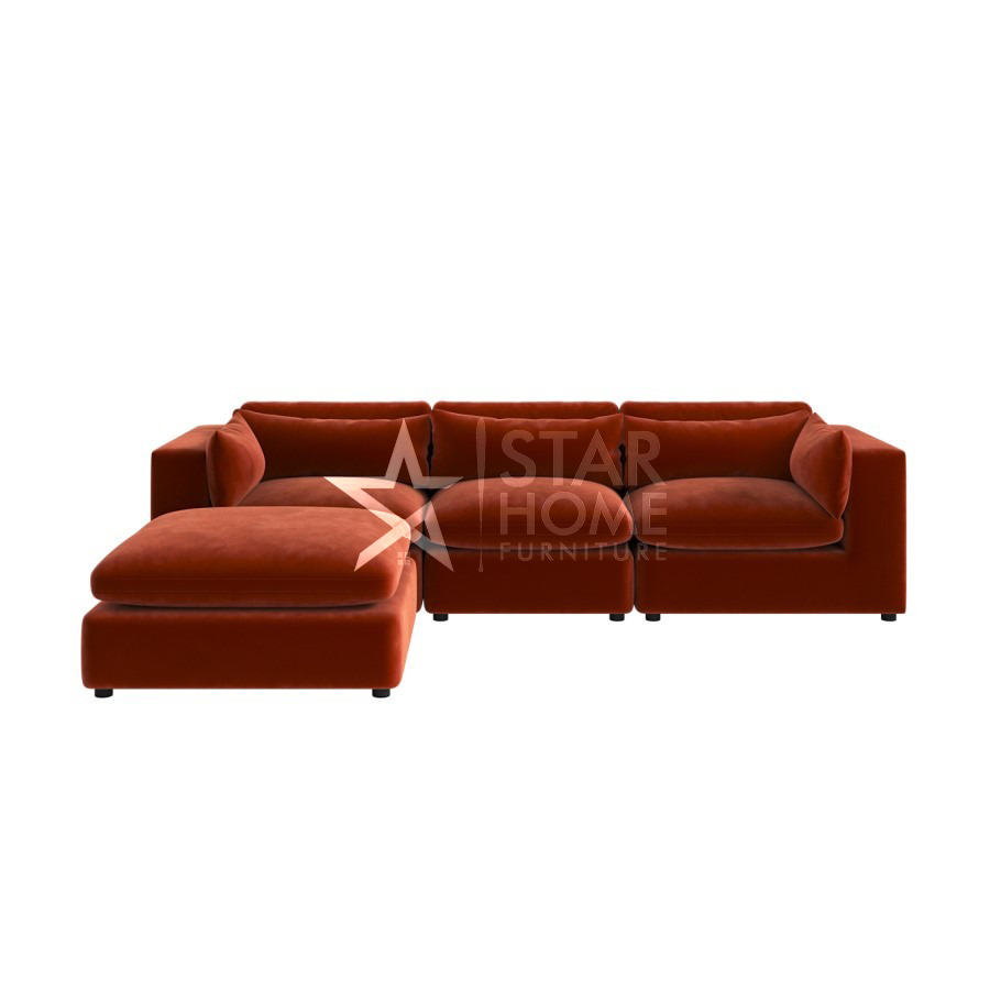 Hudson 4-Seater Large Chaise Corner Velvet Sofa - Burnt Orange - Star Home Furniture