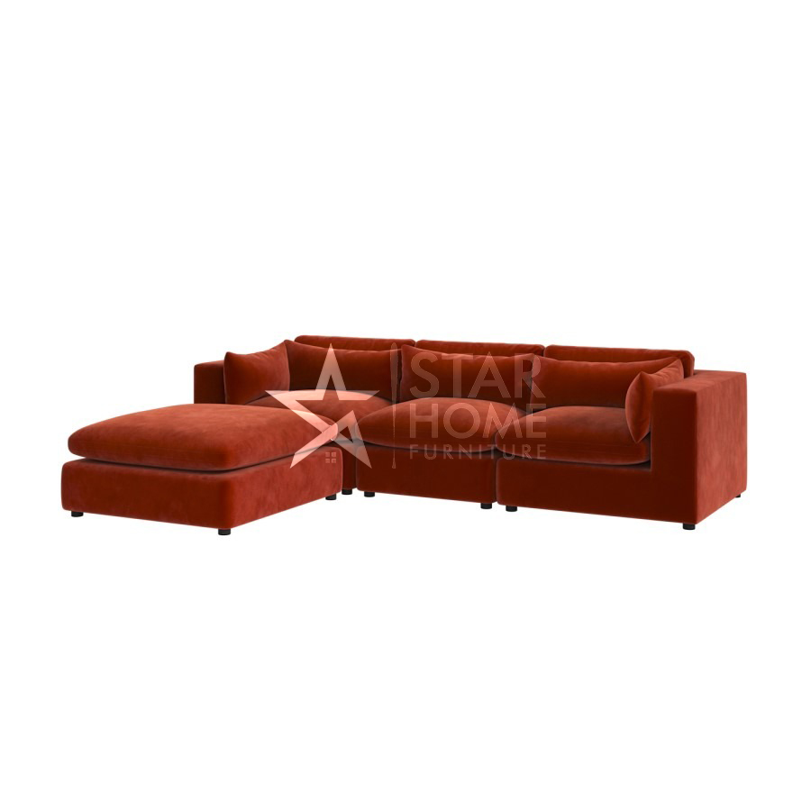 Hudson 4-Seater Large Chaise Corner Velvet Sofa - Burnt Orange - Star Home Furniture