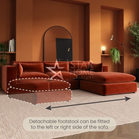 Hudson 4-Seater Large Chaise Corner Velvet Sofa - Burnt Orange - Star Home Furniture