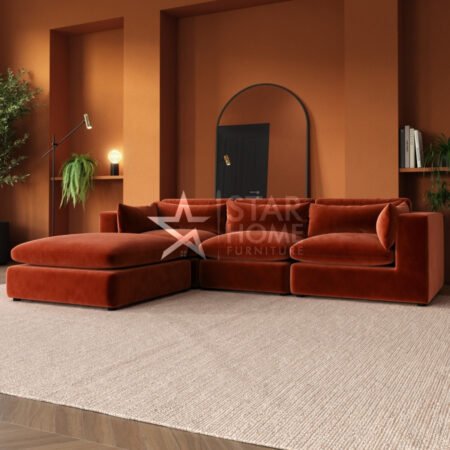 Hudson 4-Seater Large Chaise Corner Velvet Sofa - Burnt Orange - Star Home Furniture