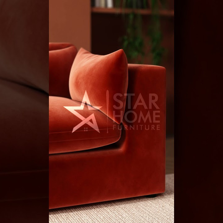 Hudson 4-Seater Large Chaise Corner Velvet Sofa - Burnt Orange - Star Home Furniture