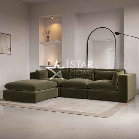 Hudson 4-Seater Large Chaise Corner Velvet Sofa - Khaki Green - Star Home Furniture