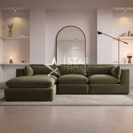 Hudson 4-Seater Large Chaise Corner Velvet Sofa - Khaki Green - Star Home Furniture