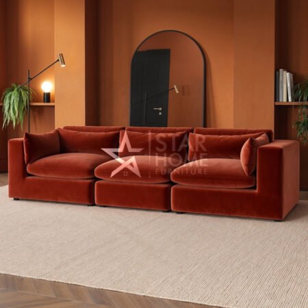 Hudson 4-Seater Large Velvet Sofa - Burnt Orange - Star Home Furniture