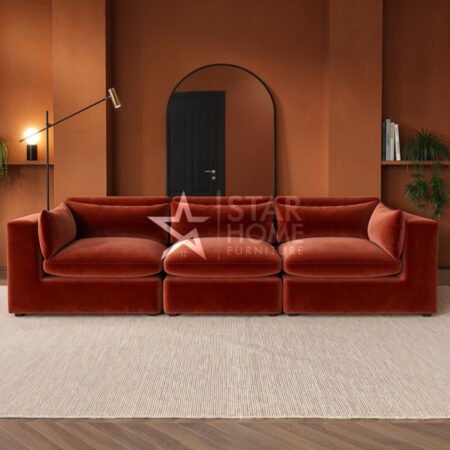 Hudson 4-Seater Large Velvet Sofa - Burnt Orange - Star Home Furniture