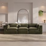 Hudson 4-Seater Large Velvet Sofa - Khaki Green