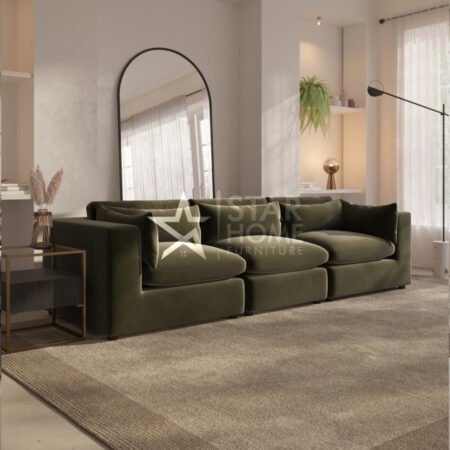 Hudson 4-Seater Large Velvet Sofa - Khaki Green - Star Home Furniture