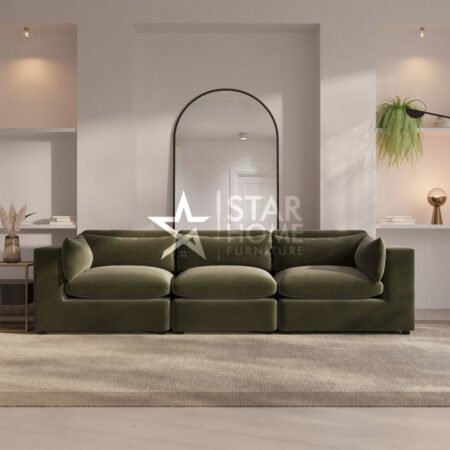 Hudson 4-Seater Large Velvet Sofa - Khaki Green - Star Home Furniture