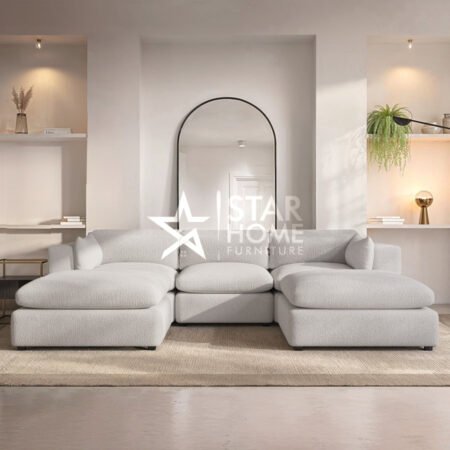 Hudson 4-Seater U-Shaped Boucle Sofa - Beige - Star Home Furniture