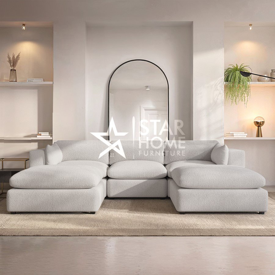 Hudson 4-Seater U-Shaped Boucle Sofa - Beige - Star Home Furniture