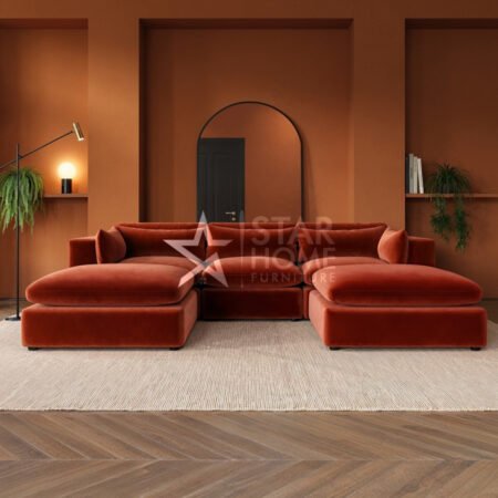 Hudson 4-Seater U-Shaped Velvet Sofa - Burnt Orange - Star Home Furniture