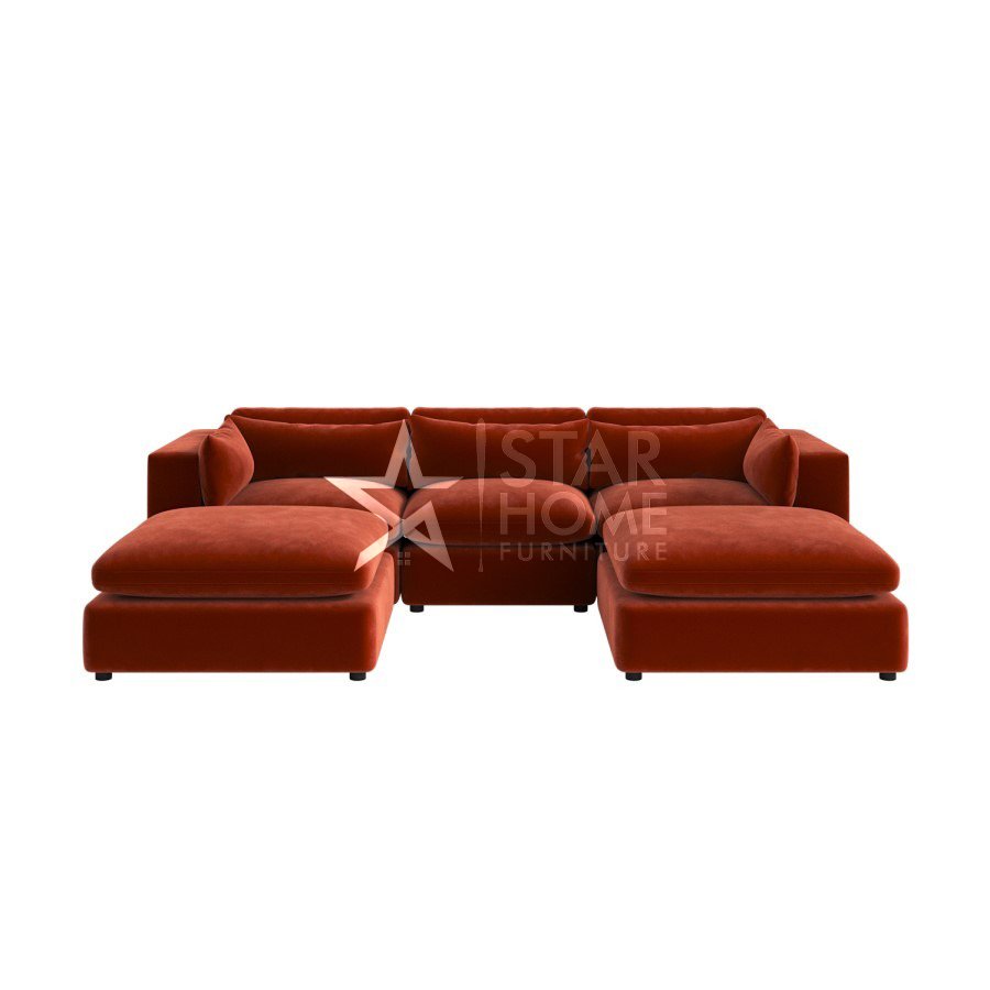 Hudson 4-Seater U-Shaped Velvet Sofa - Burnt Orange - Star Home Furniture