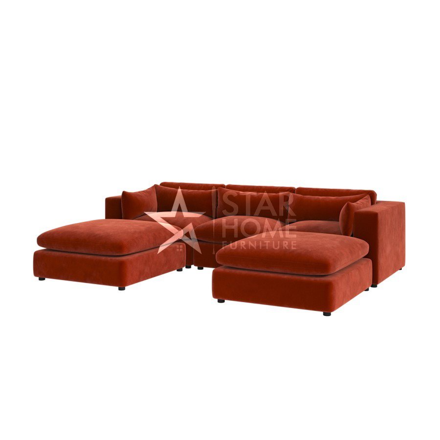 Hudson 4-Seater U-Shaped Velvet Sofa - Burnt Orange - Star Home Furniture