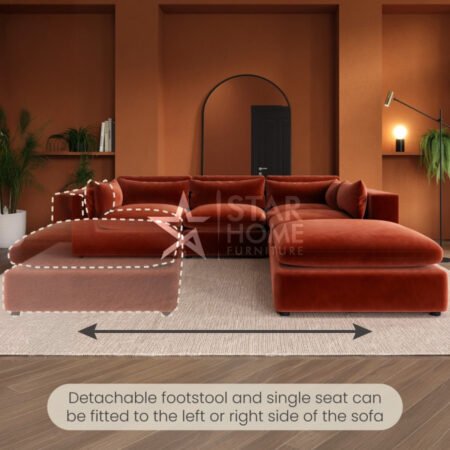 Hudson 5-Seater Large Corner Velvet Sofa - Burnt Orange - Star Home Furniture