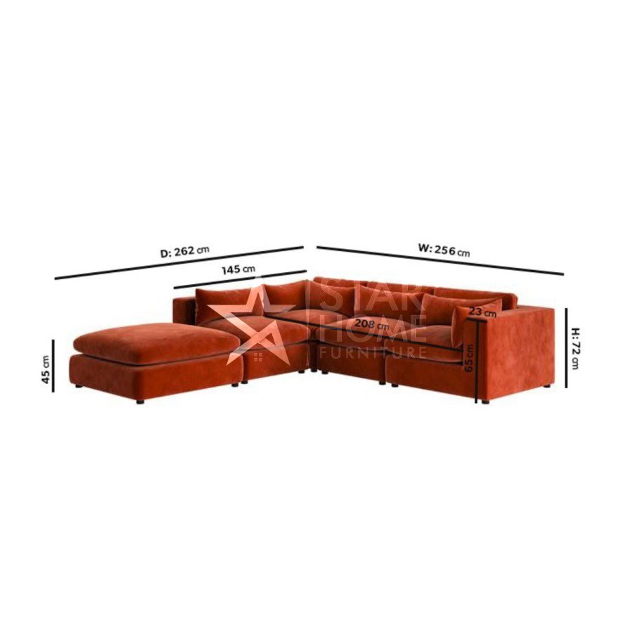 Hudson 5-Seater Large Corner Velvet Sofa - Burnt Orange - Star Home Furniture