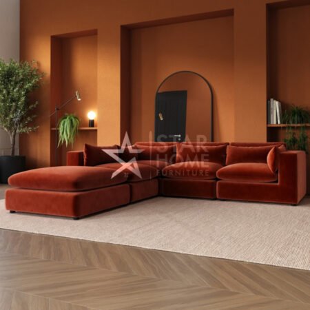 Hudson 5-Seater Large Corner Velvet Sofa - Burnt Orange - Star Home Furniture