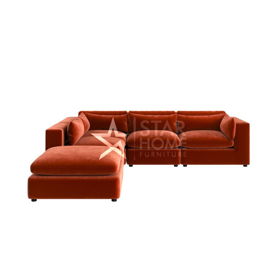 Hudson 5-Seater Large Corner Velvet Sofa - Burnt Orange - Star Home Furniture