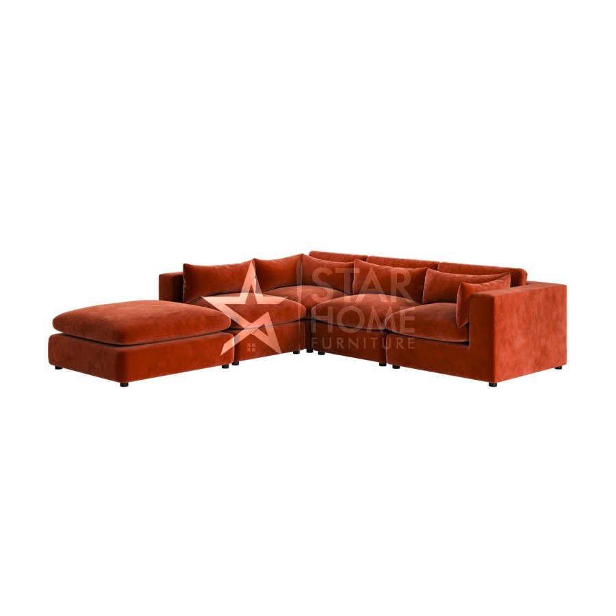 Hudson 5-Seater Large Corner Velvet Sofa - Burnt Orange - Star Home Furniture