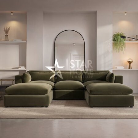 Hudson 4-Seater U-Shaped Velvet Sofa - Khaki Green - Star Home Furniture