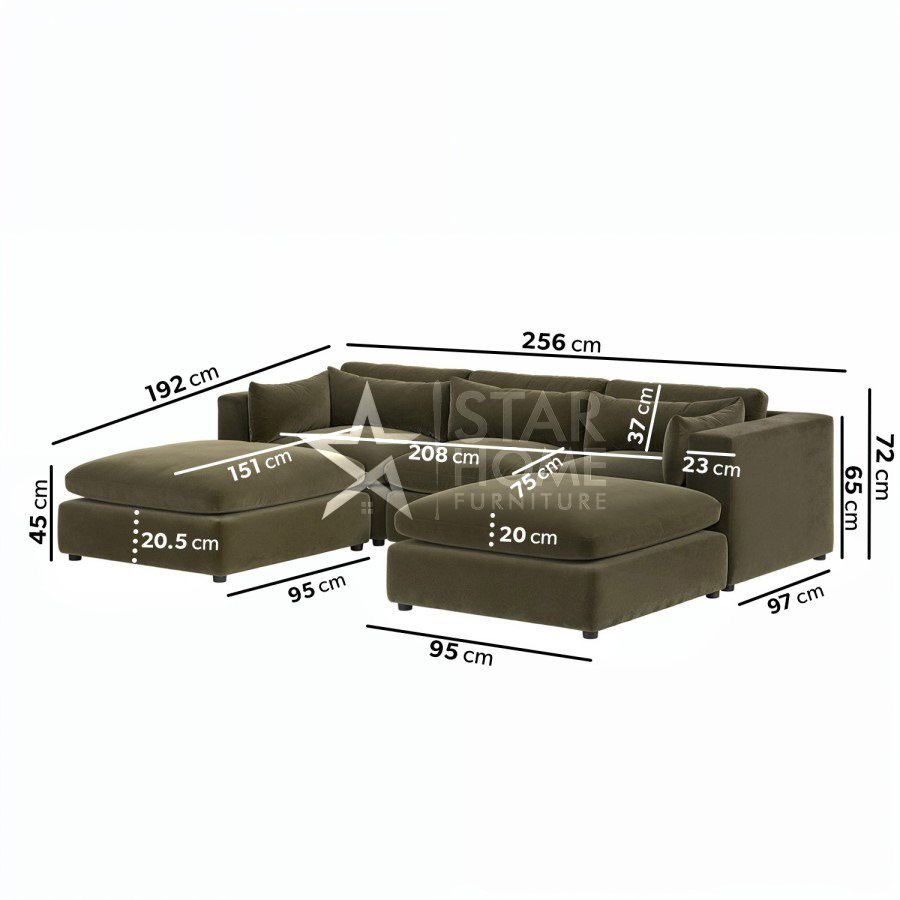 Hudson 4-Seater U-Shaped Velvet Sofa - Khaki Green - Star Home Furniture