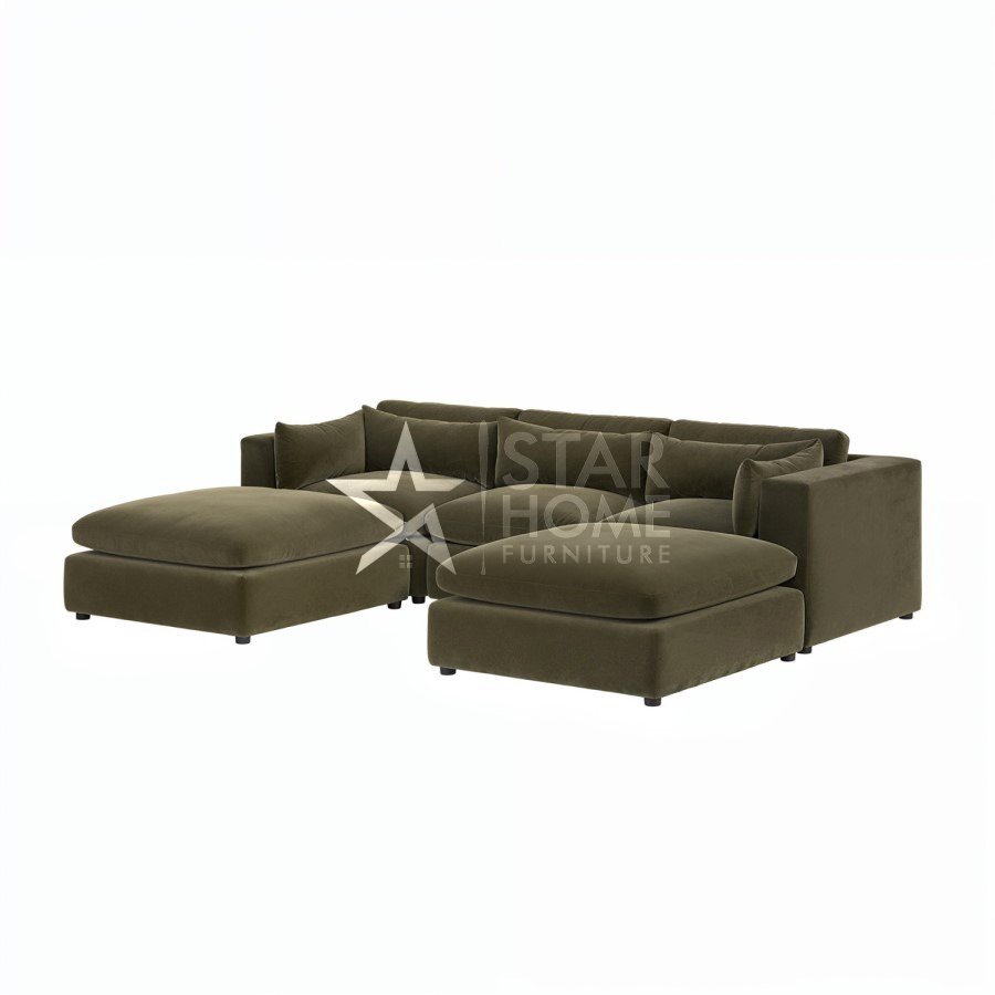 Hudson 4-Seater U-Shaped Velvet Sofa - Khaki Green - Star Home Furniture
