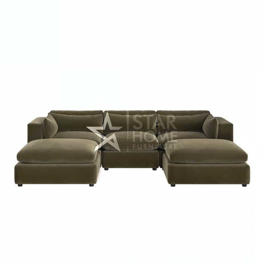 Hudson 4-Seater U-Shaped Velvet Sofa - Khaki Green - Star Home Furniture