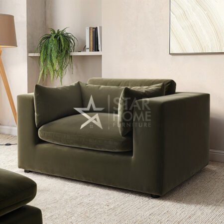 Hudson Cuddle Loveseat Velvet Chair - Khaki Green - Star Home Furniture