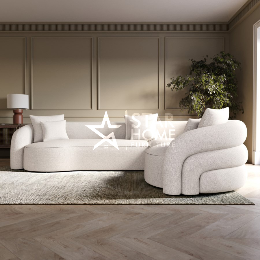 Zuri 4-Seater Curved Corner Boucle L-Shape Sofa - Star Home Furniture