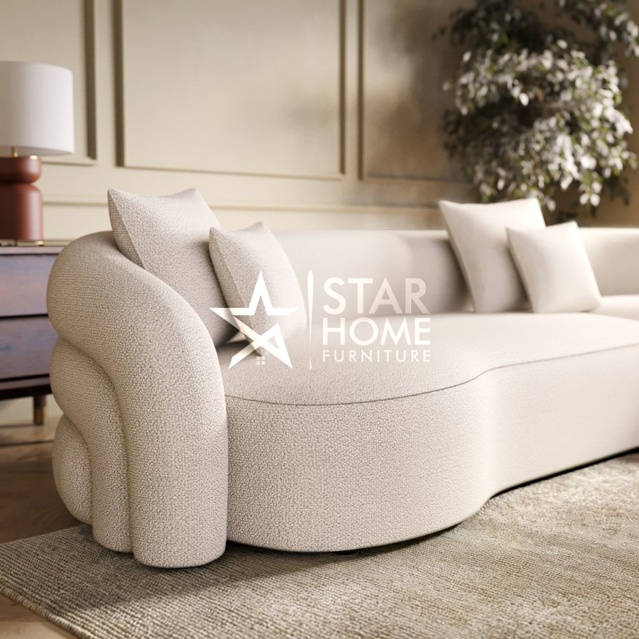 Zuri 4-Seater Curved Corner Boucle L-Shape Sofa - Star Home Furniture