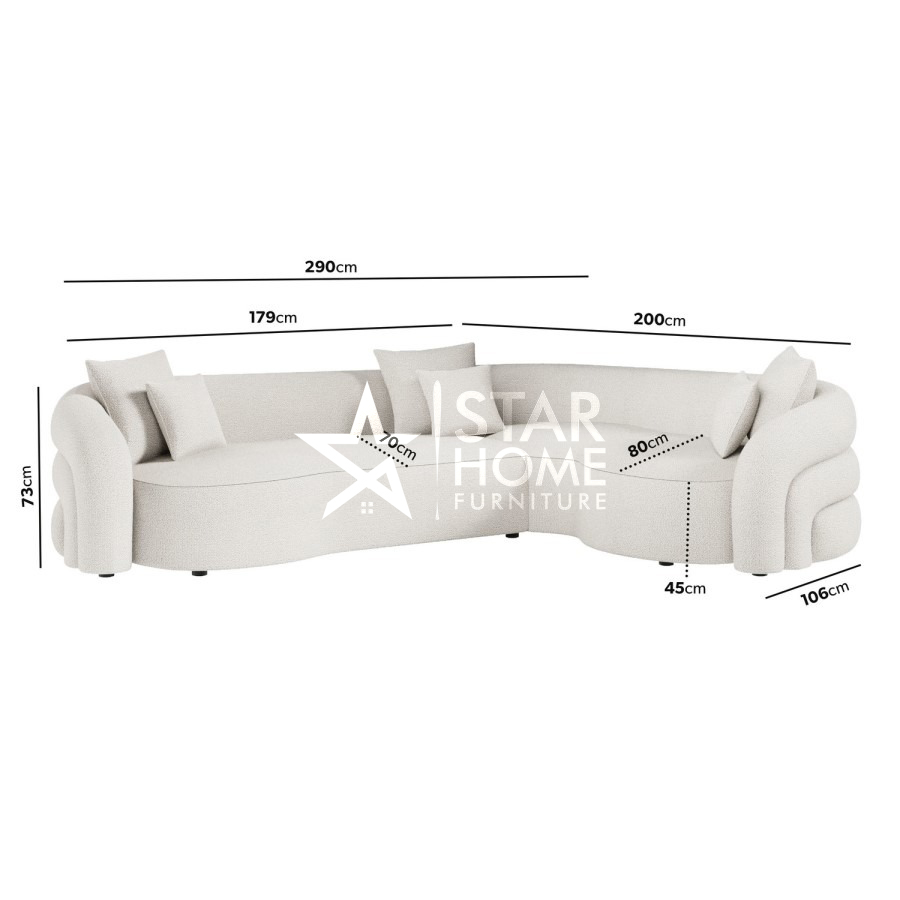 Zuri 4-Seater Curved Corner Boucle L-Shape Sofa - Star Home Furniture