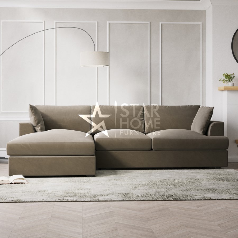 August 4-Seater Chaise Corner Velvet Sofa - SHF