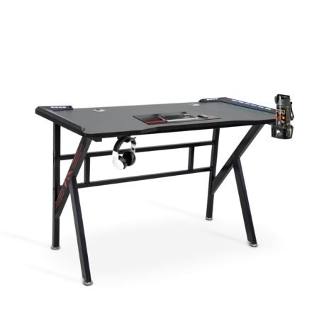 Carson LED Gaming Desk with Hook & Holder – Carbon Fiber Finish