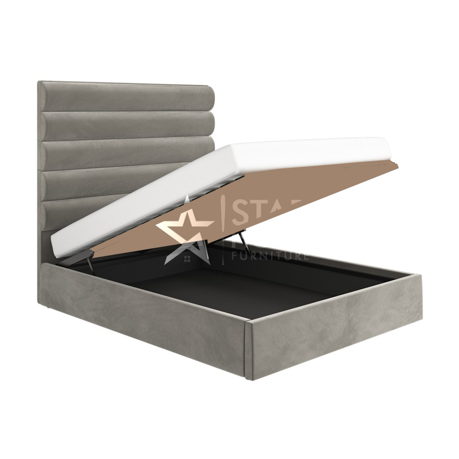 Kendall Tall Cushioned Headboard With Storage Velvet Bed - SHF
