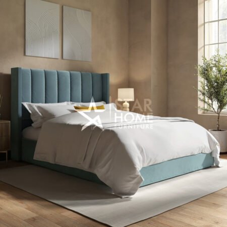 Maddox Ottoman Bed With Winged Headboard Velvet Bed - SHF