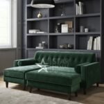 Idris 3-Seater Chaise Corner Velvet Sofa with Footstool Set - Green