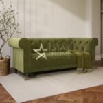 Ophelia 3-Seater Chesterfield Velvet Sofa - Olive Green