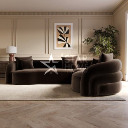 Zuri 4-Seater Curved Corner Velvet L-Shape Sofa - SHF